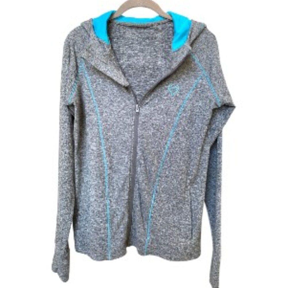 Woman's Pelagic Oceanflex Grey and Turquoise Zip-Up Hoodie Sz L #06